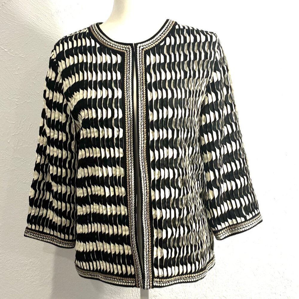 Chico's Traverers Collection Black/Off-White Jacket, Size 1, Ribbed Stitching